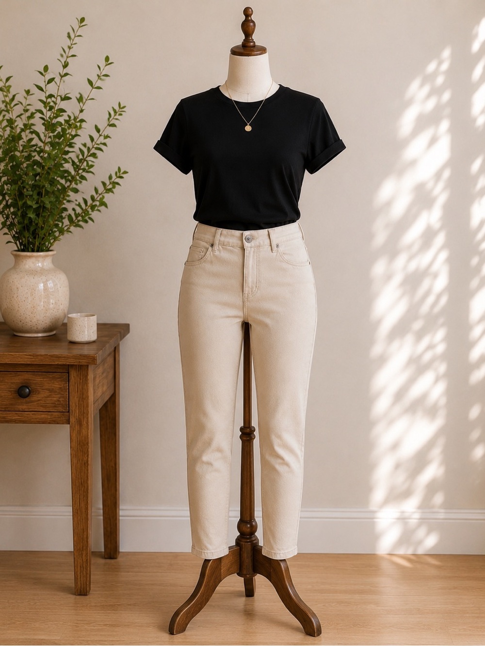 Sandwich Beige High Rise Ankle Pants Quiet Luxury Capsule Wardrobe EU 40
